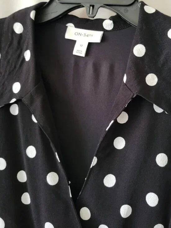 On 34th Dress B/W Polka Dots Sz 12 wrap front whimsigoth Romantic Gothic Indie - Picture 13 of 16